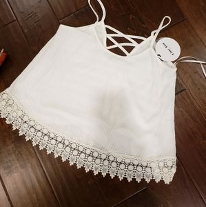 Line + Dot Small White Cropped Tank